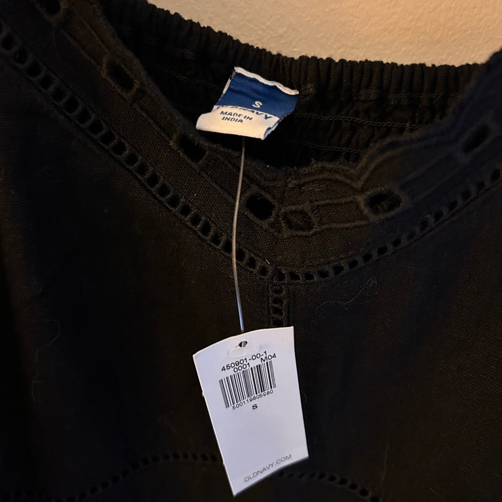 Old Navy Black Linen Blend Eyelet Dress - Picture 3 of 5